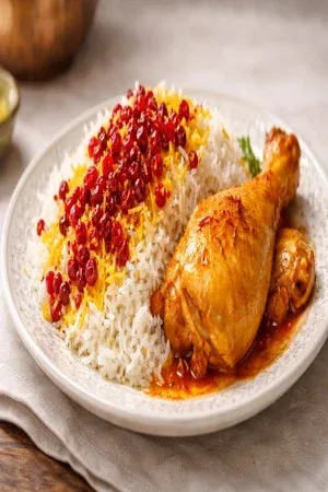 زرشک‌پلو با مرغ مجلسی